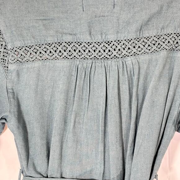 Anthropologie Women’s Rilke Lace Crochet Mini Shirtdress Denim Blue Small - Picture 6 of 10